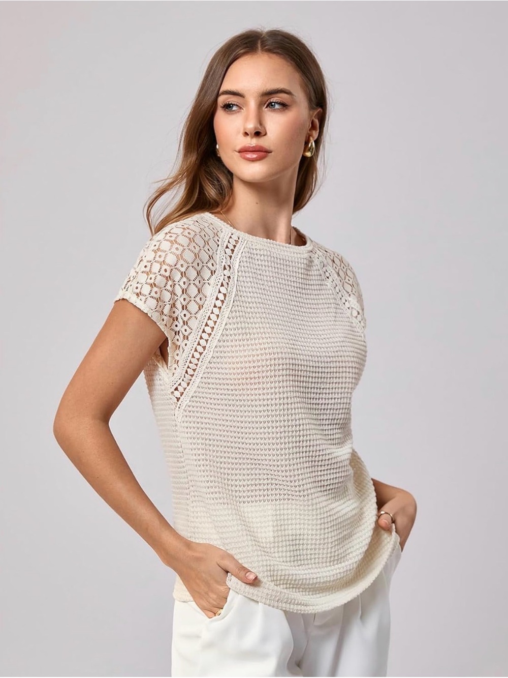 NWOT Cream short sleeve knit shirt  size medium